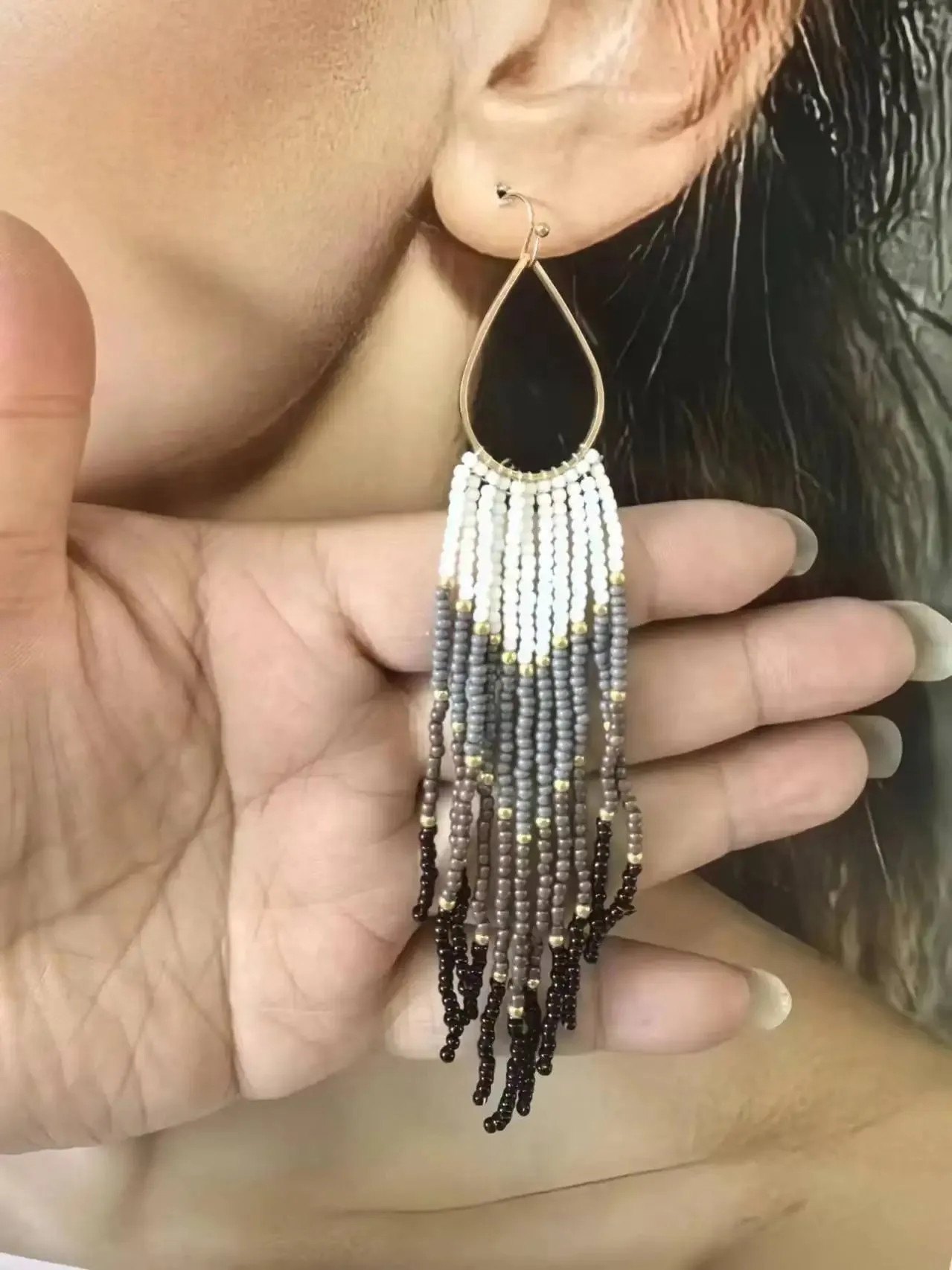 Bohemian Beaded Tassel Earrings | Color Gradient Drop Earrings | Handmade Seed Bead Jewelry