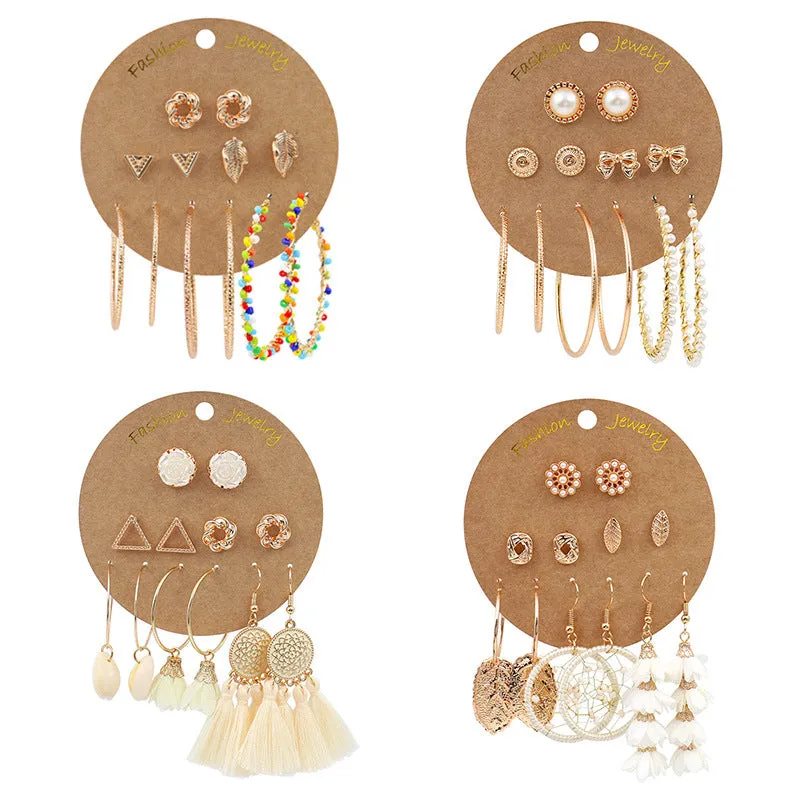 Bohemian gold large ring tassel earrings