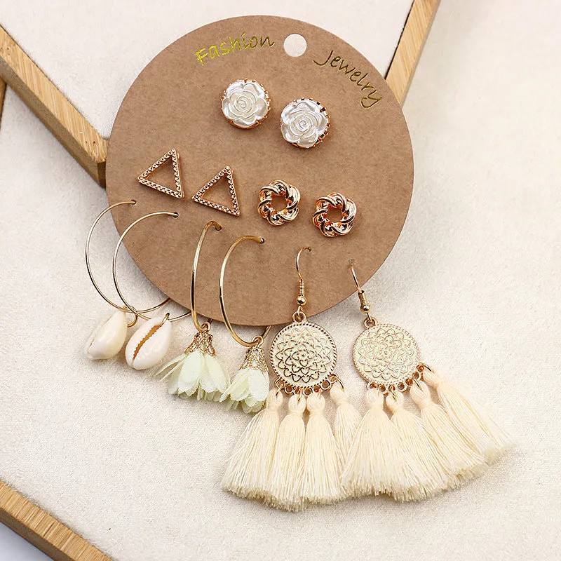 Bohemian gold large ring tassel earrings