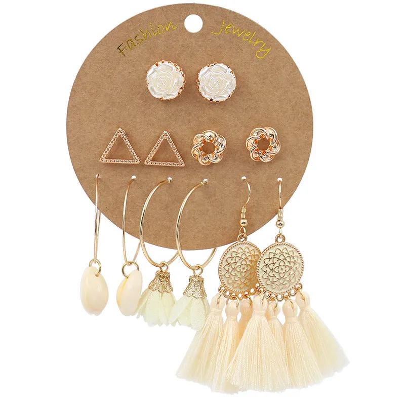 Bohemian gold large ring tassel earrings