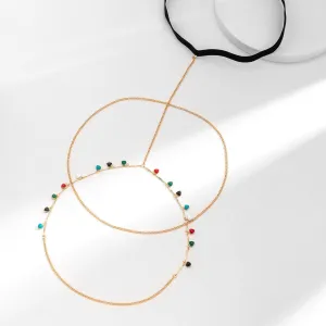 Bohemian Layered Colorful Enamel Heart Tassel Elastic Thigh Leg Chain