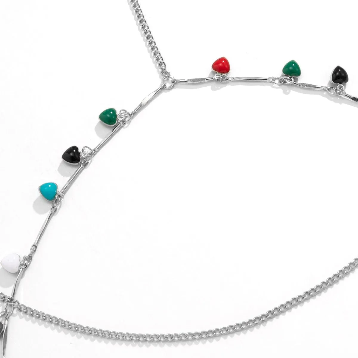 Bohemian Layered Colorful Enamel Heart Tassel Elastic Thigh Leg Chain