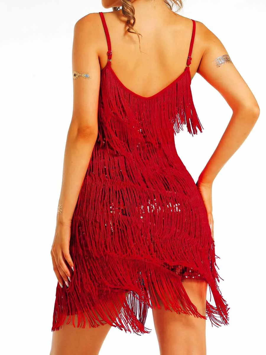 Bohemian Red Sequin Tassel Dress