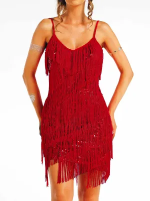 Bohemian Red Sequin Tassel Dress