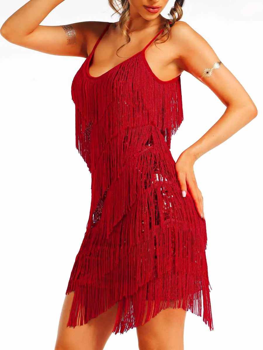 Bohemian Red Sequin Tassel Dress