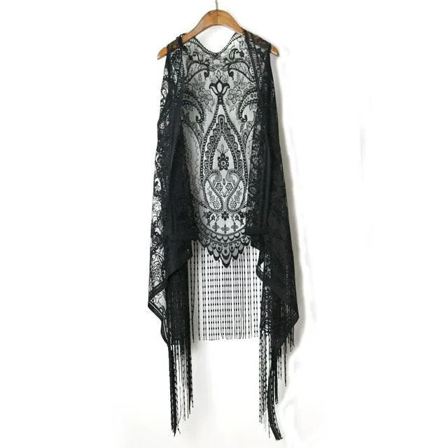 Bohemian Sleeveless Tassel Cardigan