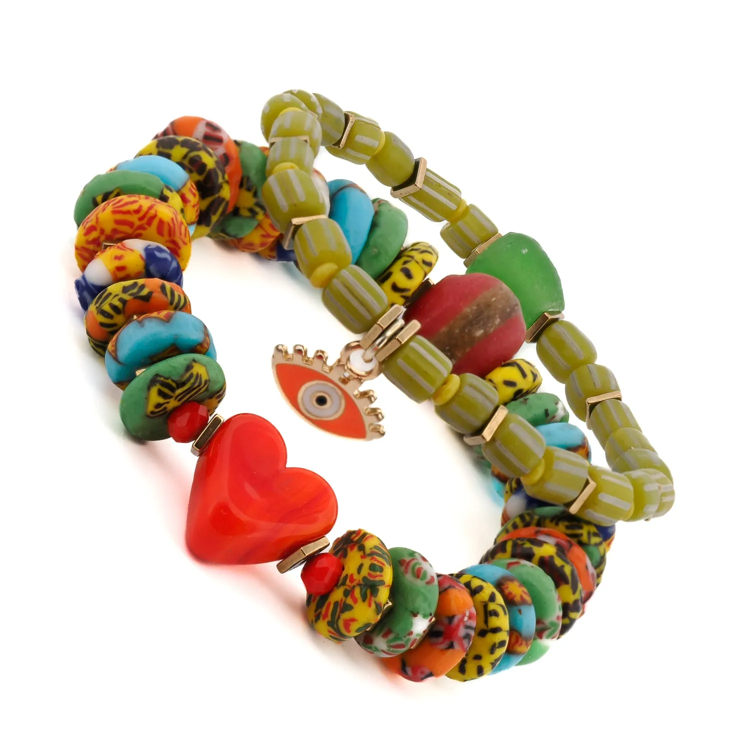 Bohemian Style Red Heart & Evil Eye Happy Bracelet Set