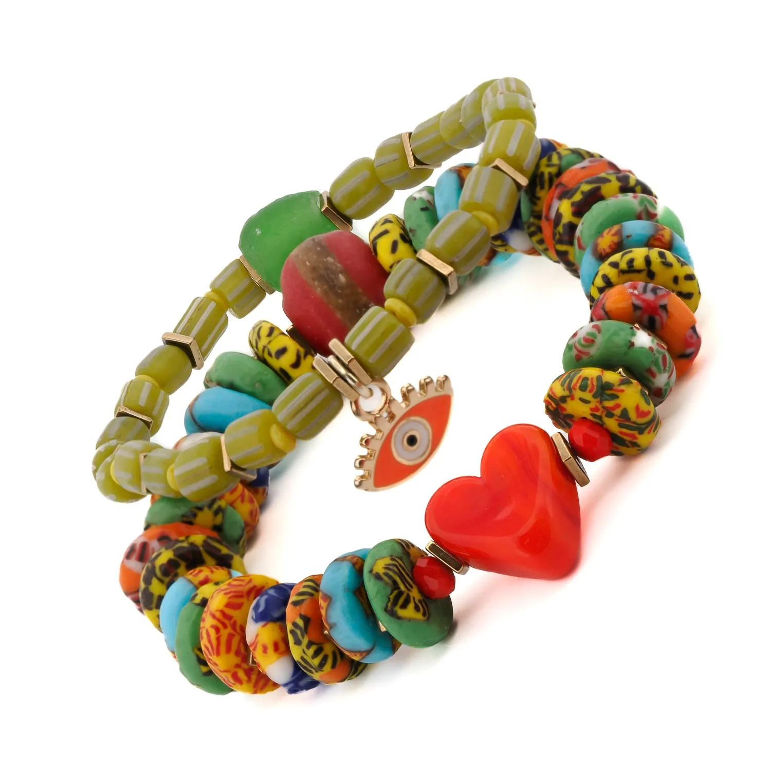Bohemian Style Red Heart & Evil Eye Happy Bracelet Set