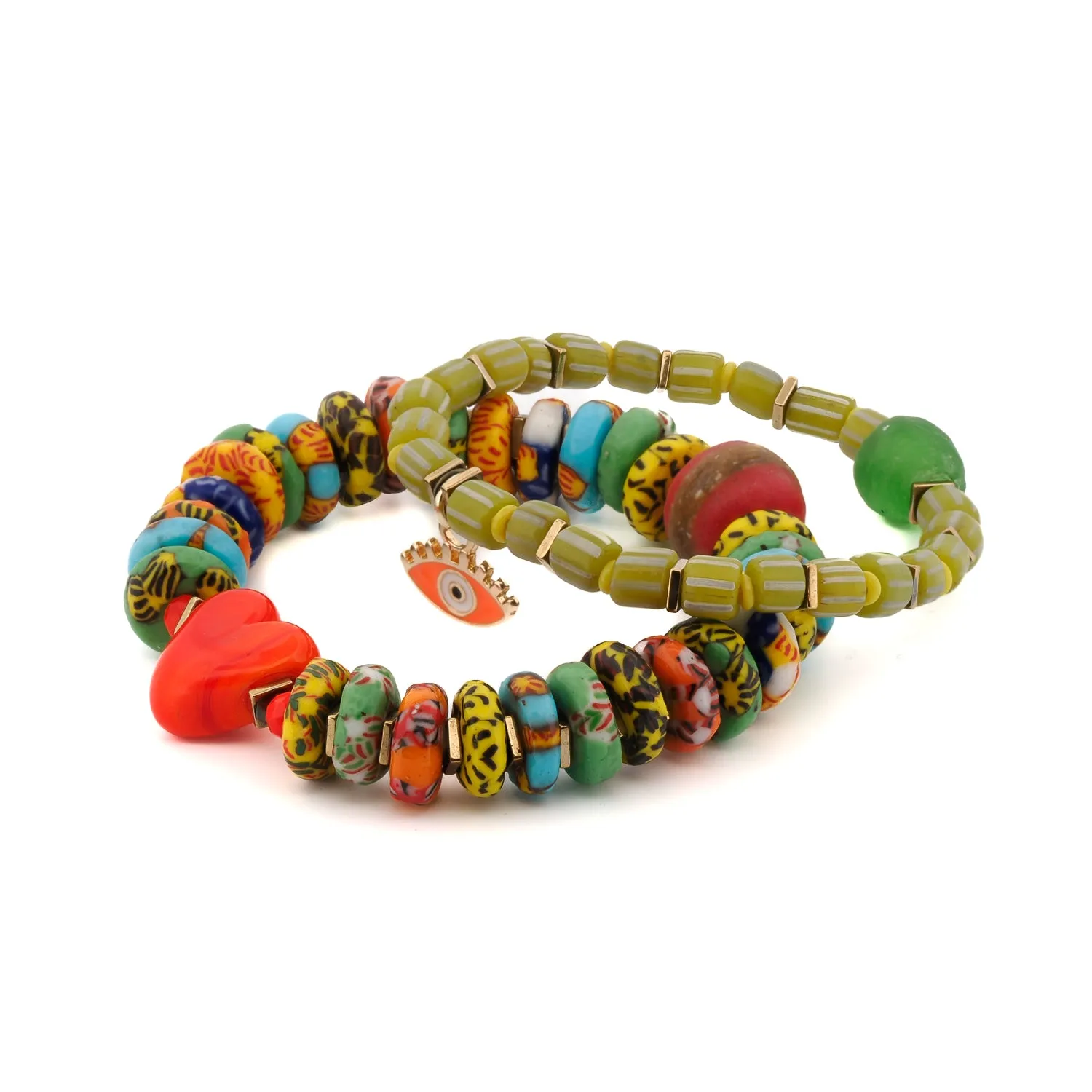 Bohemian Style Red Heart & Evil Eye Happy Bracelet Set
