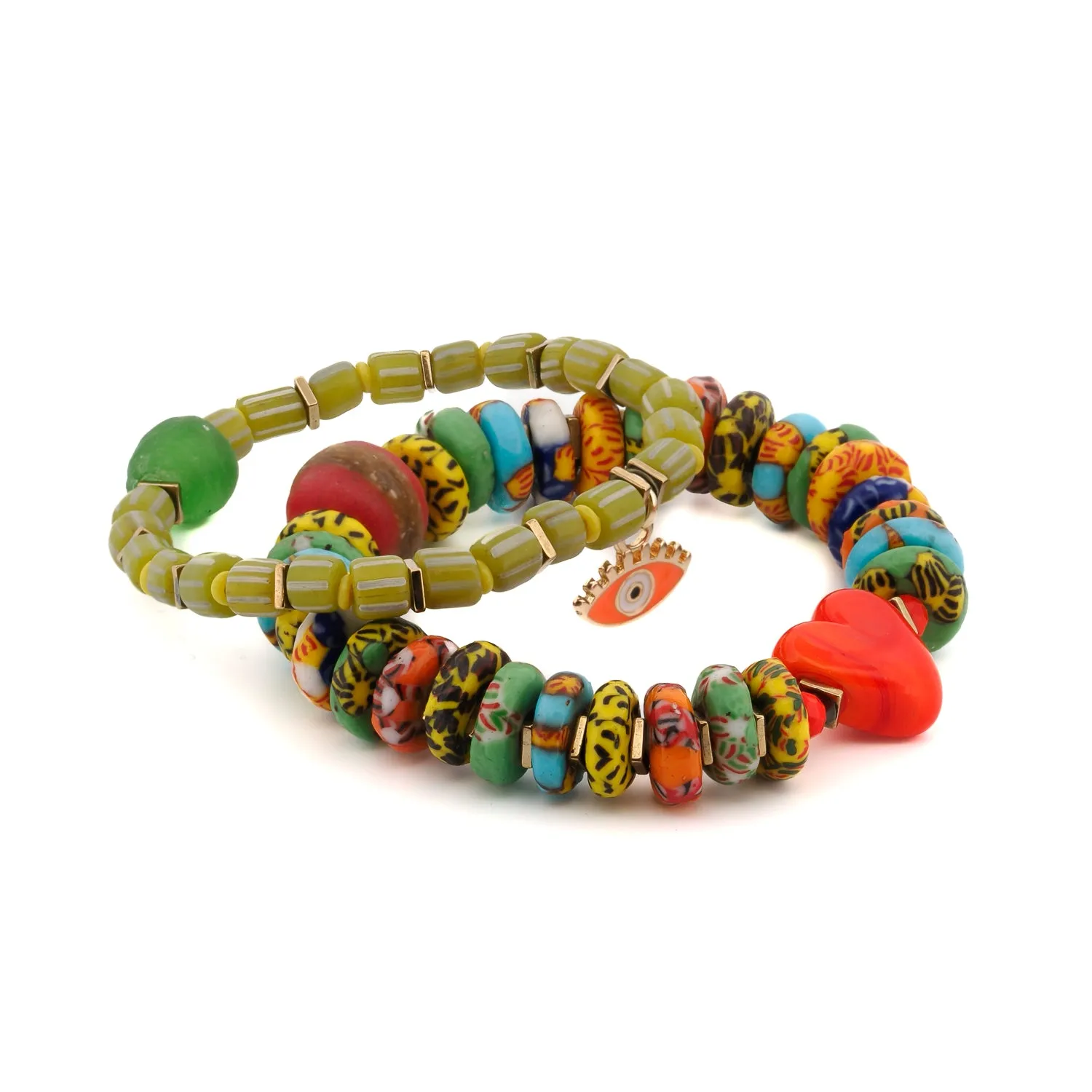 Bohemian Style Red Heart & Evil Eye Happy Bracelet Set