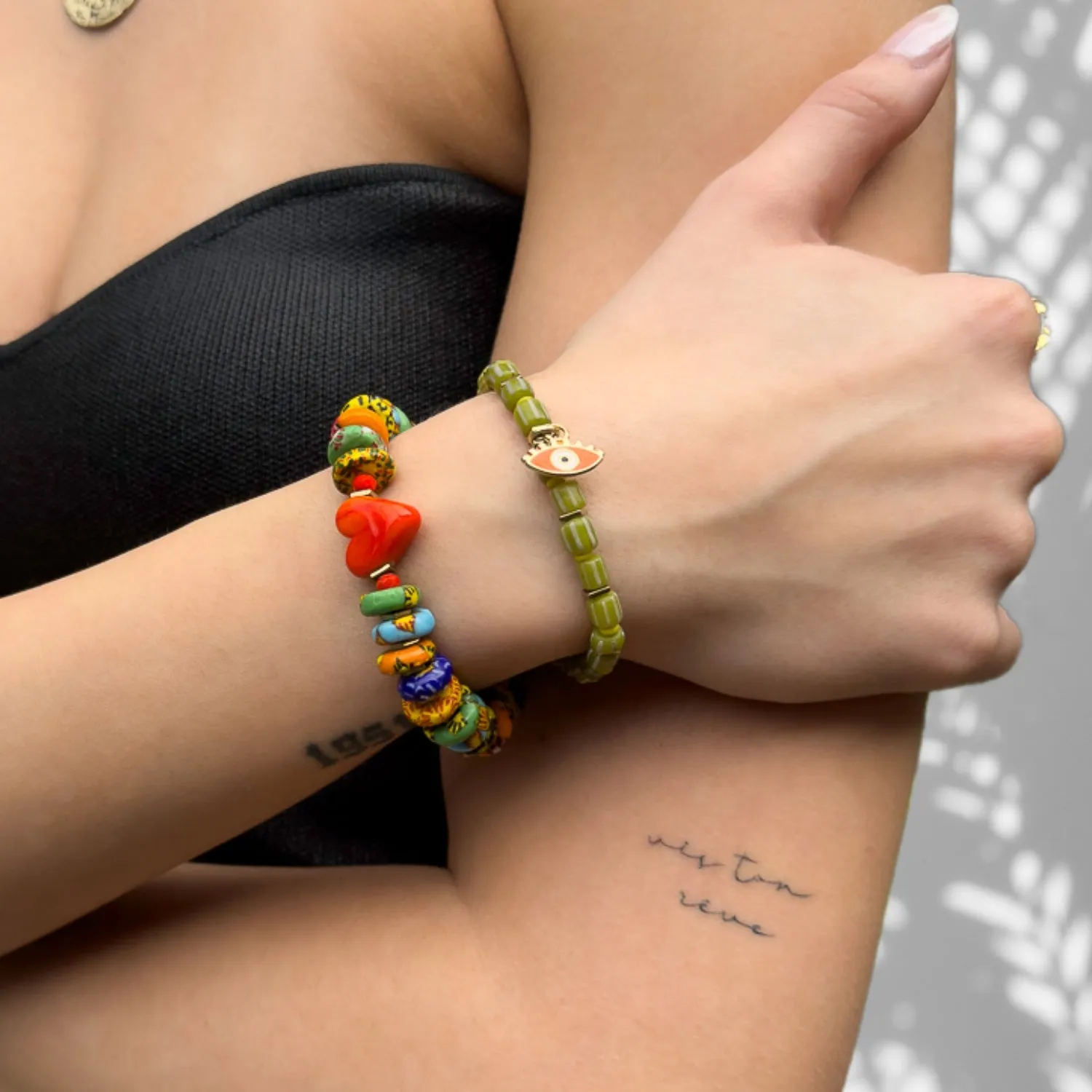 Bohemian Style Red Heart & Evil Eye Happy Bracelet Set