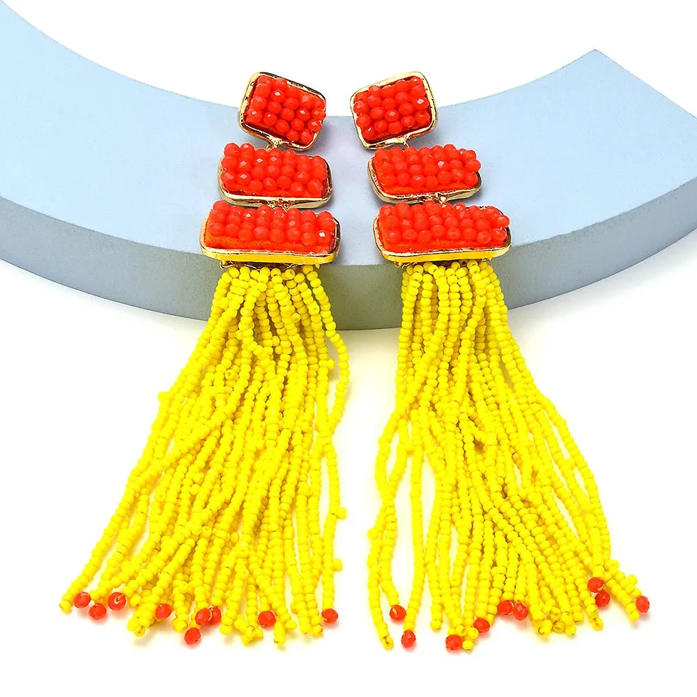 Boho Beaded Tassel Earrings