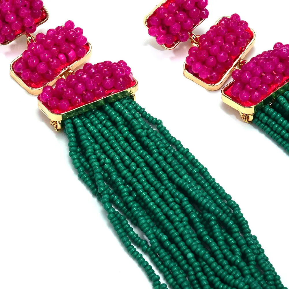 Boho Beaded Tassel Earrings