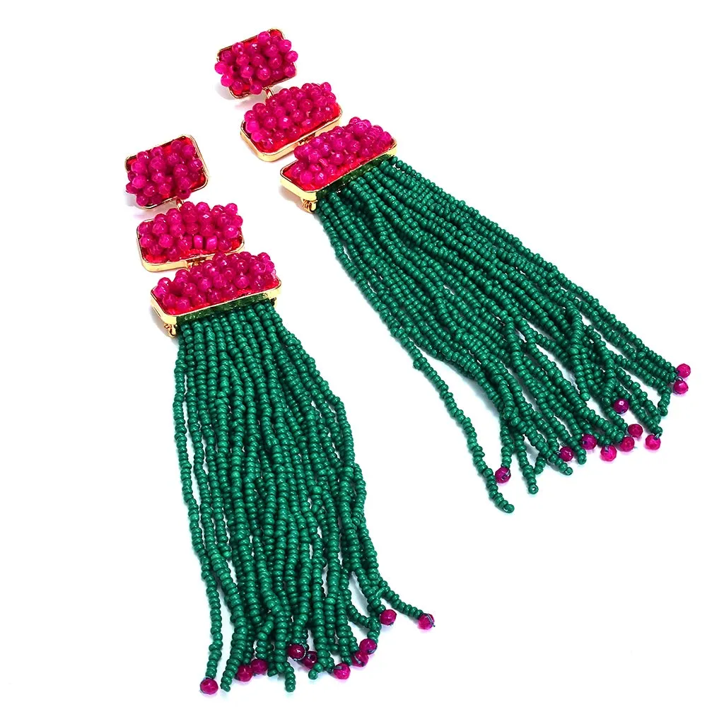 Boho Beaded Tassel Earrings