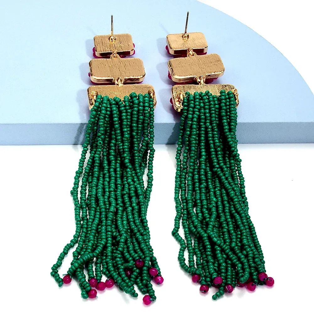 Boho Beaded Tassel Earrings