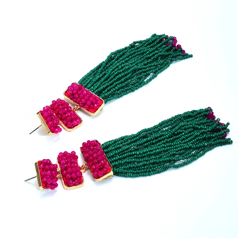 Boho Beaded Tassel Earrings