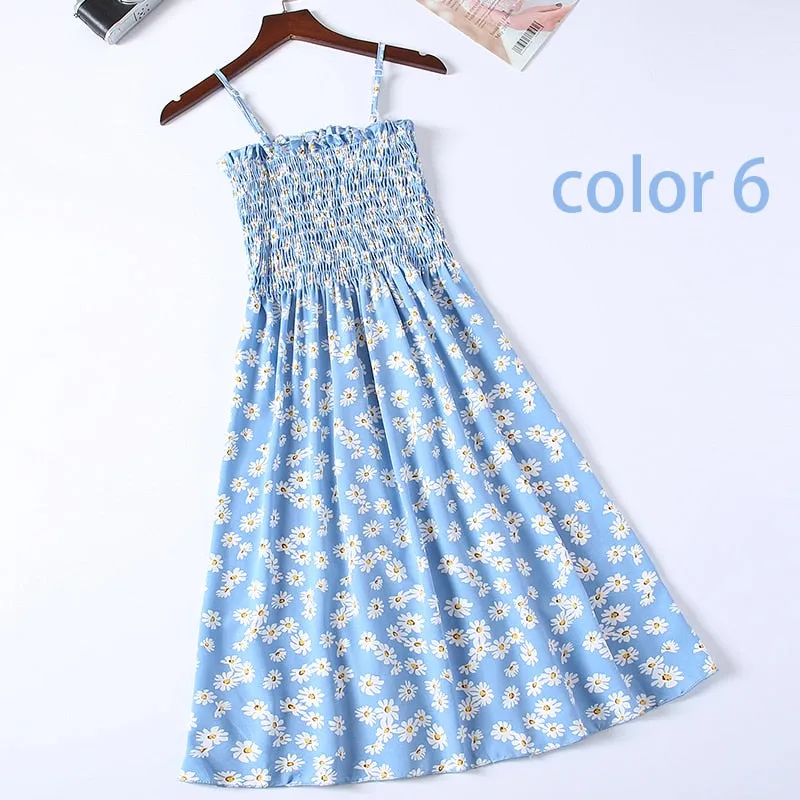 Boho Chic Summer Vintage Floral Print tassel Midi Strap boho Dress Women drawstring Beach rayon bohemian Dresses Vestidos