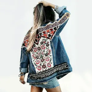 Boho Denim Jacket with Floral Appliques