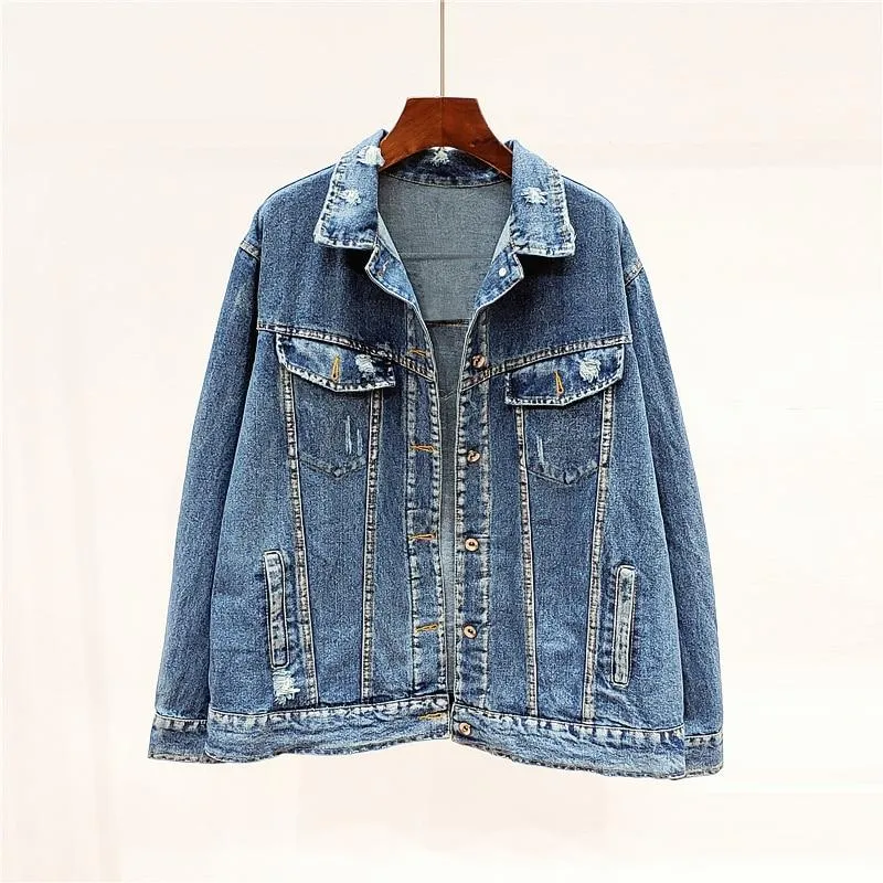 Boho Denim Jacket with Floral Appliques