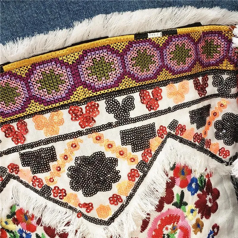 Boho Denim Jacket with Floral Appliques