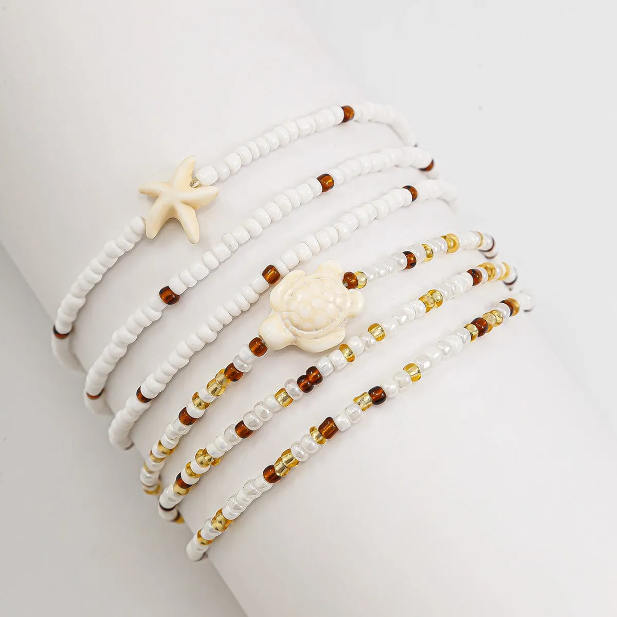 Boho Layered Starfish Turtle Crystal Seed Beaded Belly Chain Set