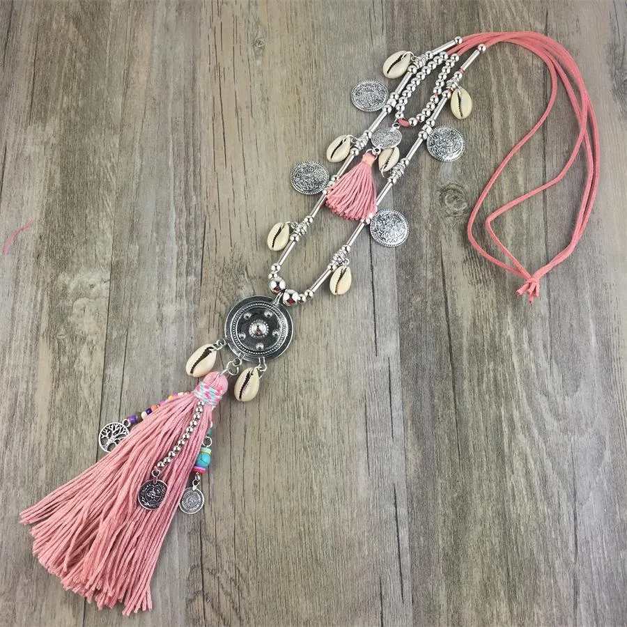 Boho Leather Necklace With Long Tassel