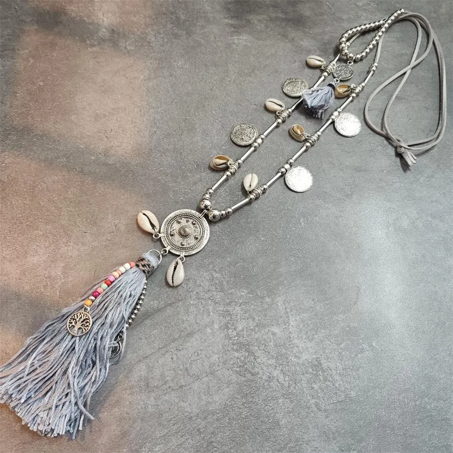 Boho Leather Necklace With Long Tassel