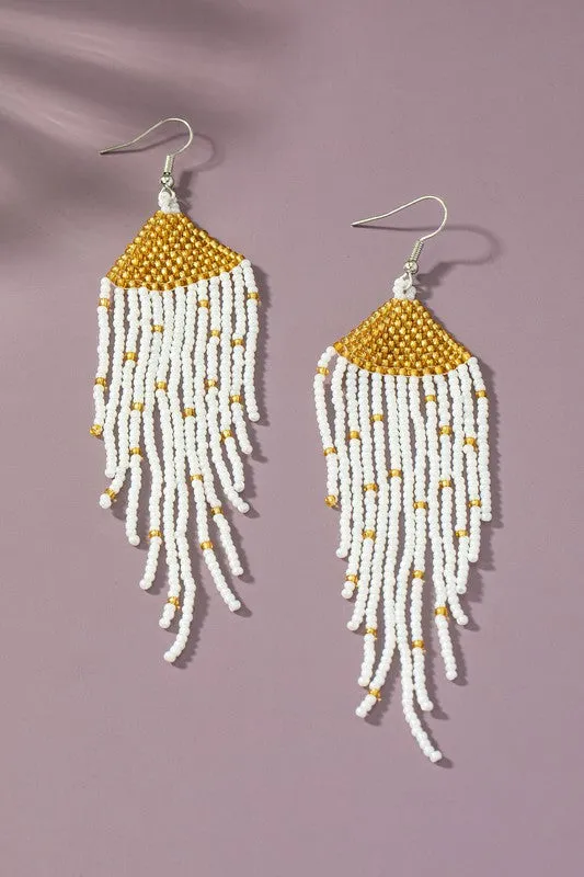 Boho Long Handwoven Seed Bead Earrings