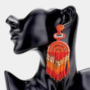 Boho Red Seed Beaded Fringe Earrings
