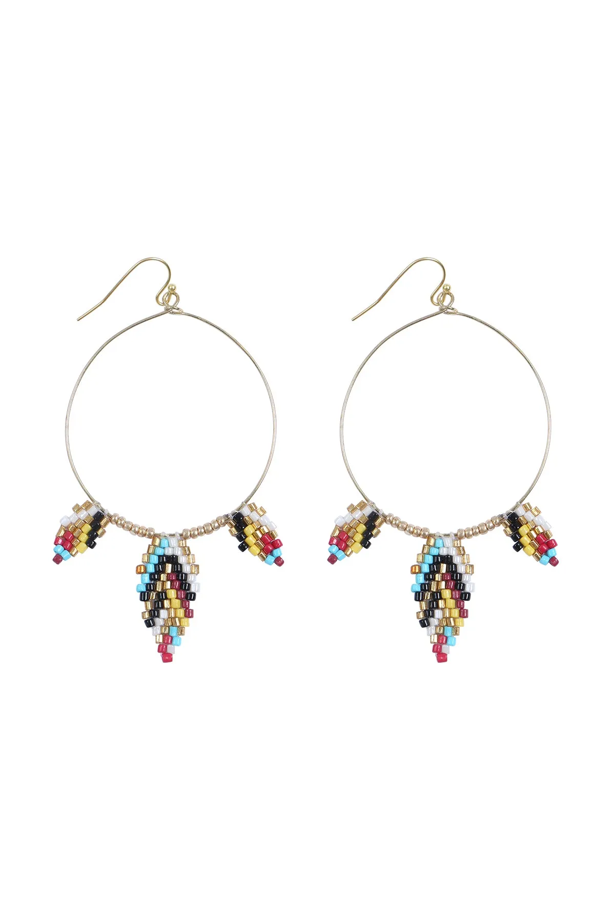 BOHO SEED BEAD LEAF SHAPE HOOP EARRINGS