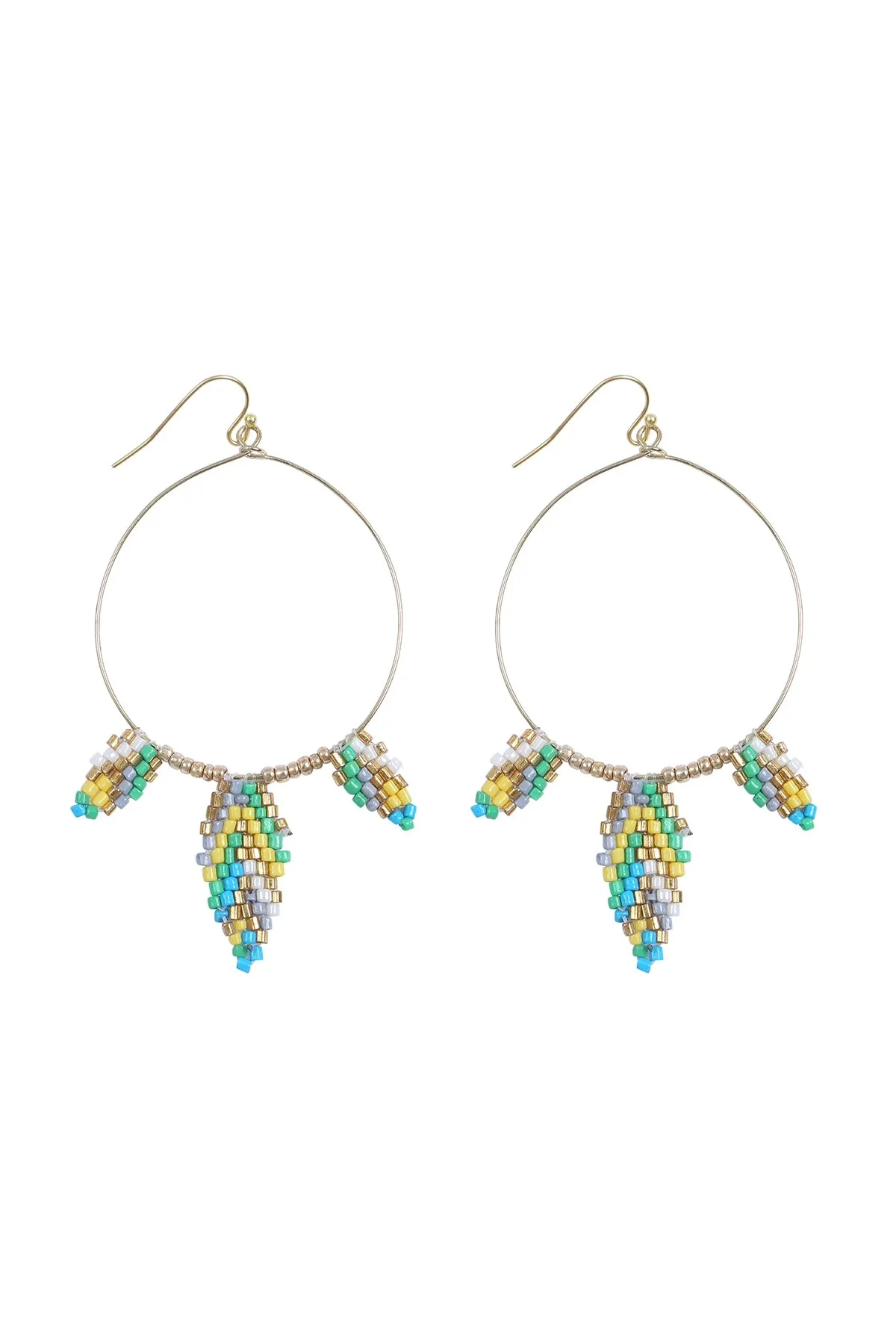 BOHO SEED BEAD LEAF SHAPE HOOP EARRINGS