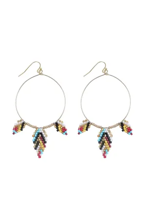 BOHO SEED BEAD LEAF SHAPE HOOP EARRINGS