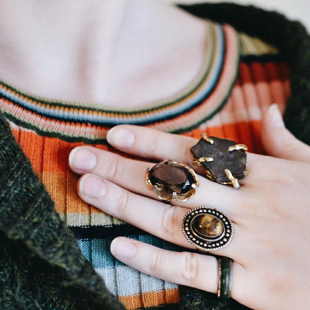 Boho Tigers Eye Sterling Silver Statement Ring