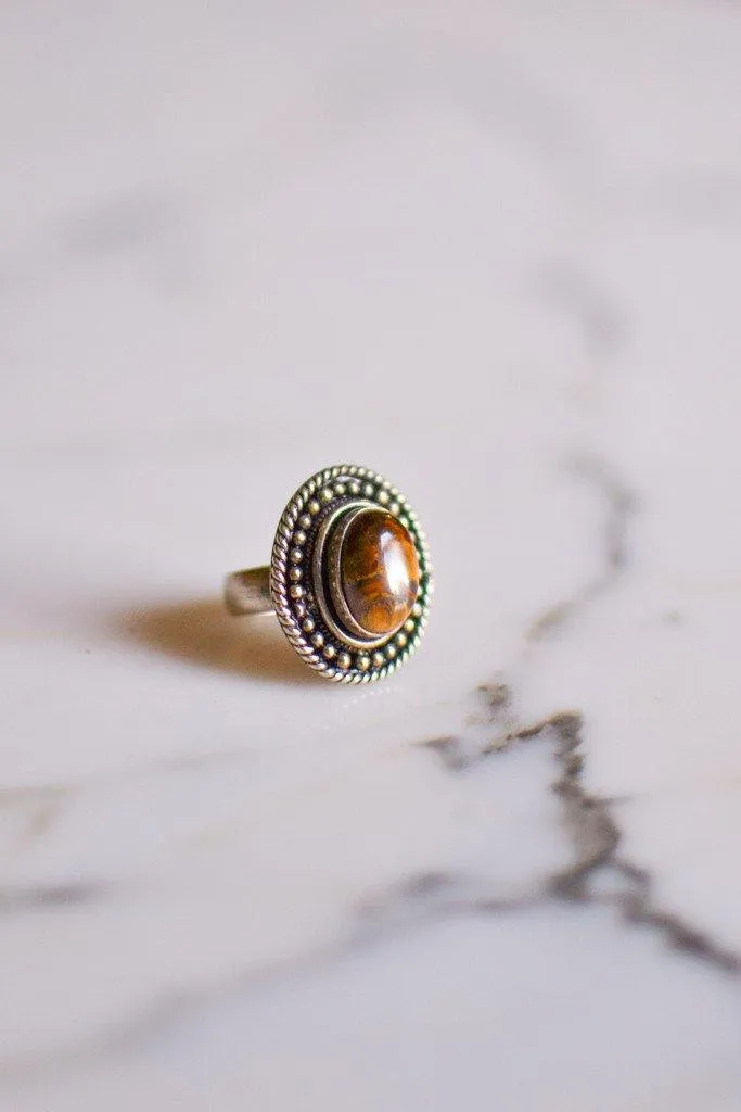 Boho Tigers Eye Sterling Silver Statement Ring