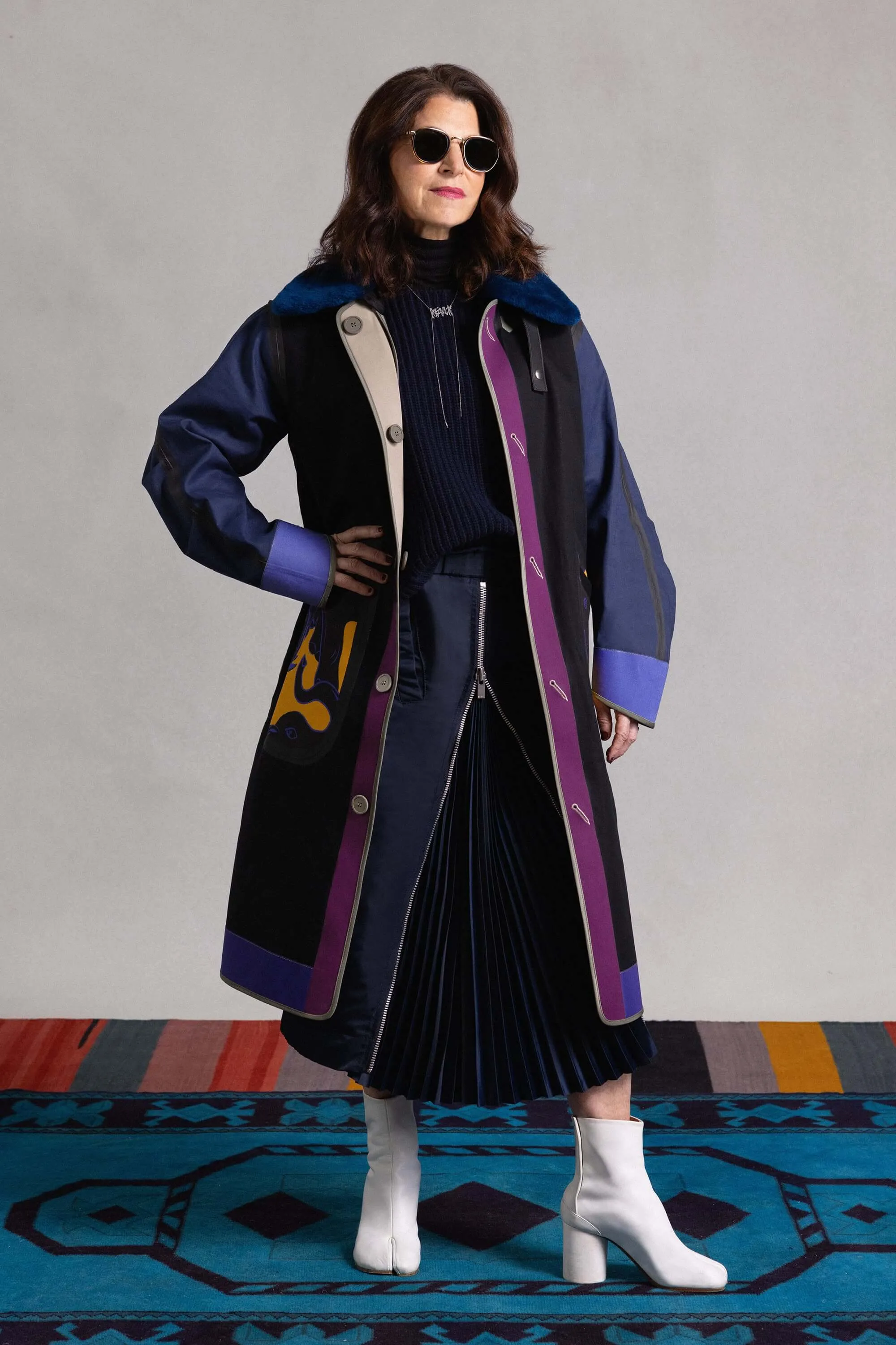 Bonded Patchwork Raincoat x Mickalene Thomas - Sage / Navy