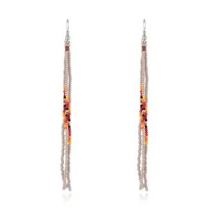 Brown Howlite & Silver-Plated Tassel Drop Earrings