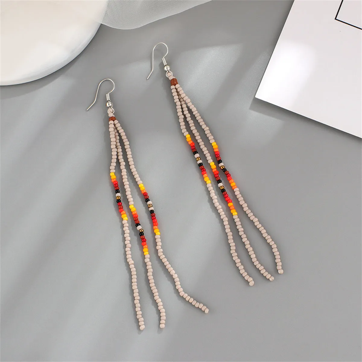 Brown Howlite & Silver-Plated Tassel Drop Earrings