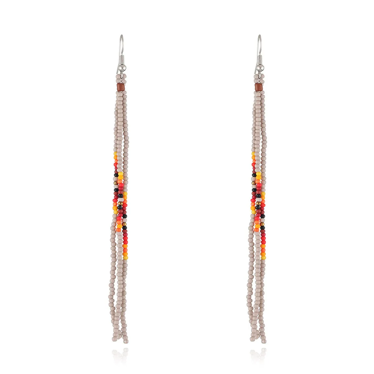 Brown Howlite & Silver-Plated Tassel Drop Earrings