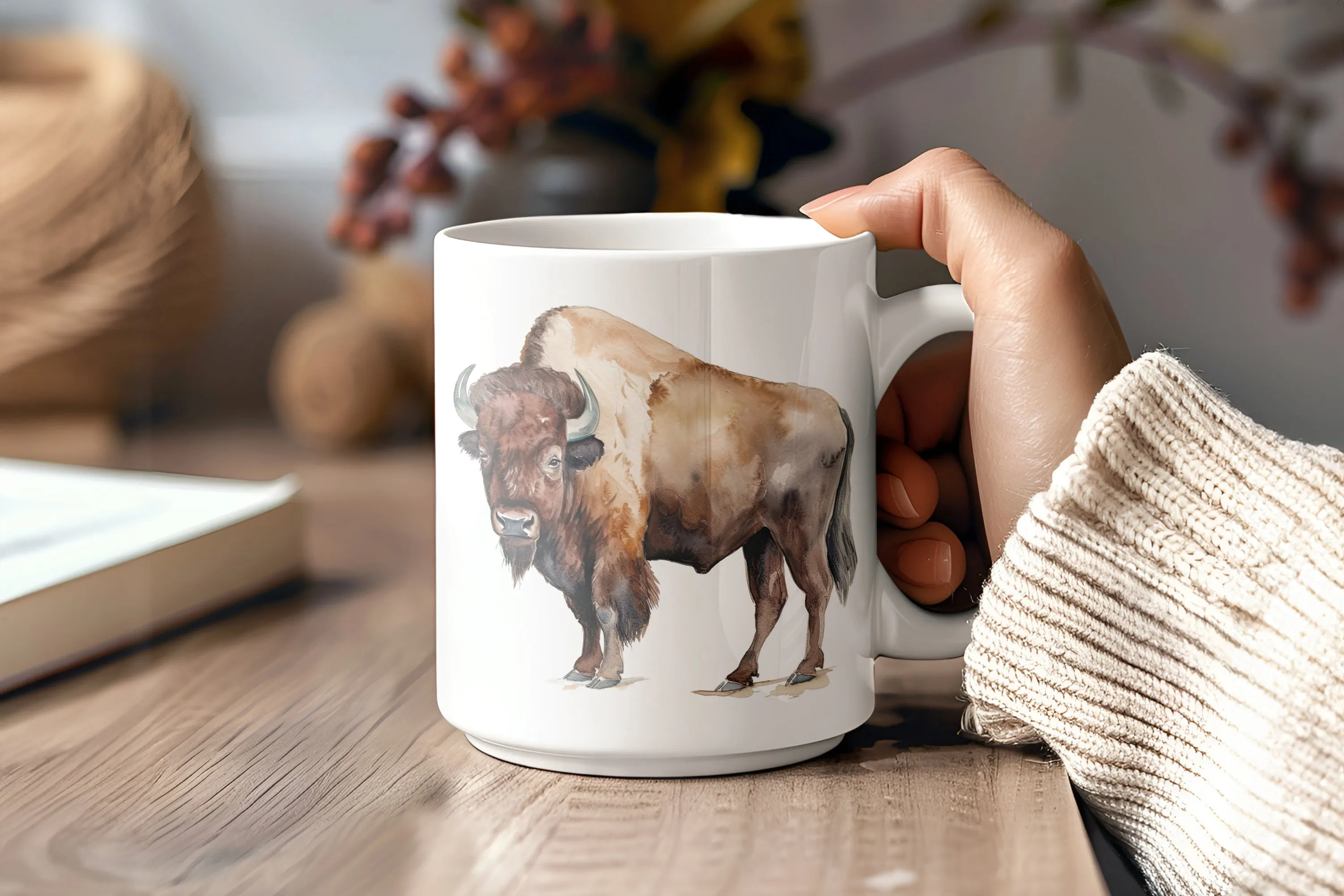 Buffalo mug, whimsical brown buffalo design ceramic cup for sassy coffee lovers, perfect gift for cowgirl or Western enthusiast | Wild West Chic collection