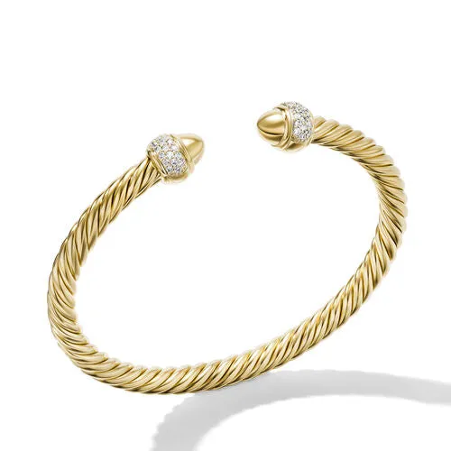 Cable Bracelet in 18K Yellow Gold with Diamonds, Size Small