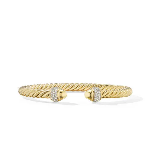Cable Bracelet in 18K Yellow Gold with Diamonds, Size Small