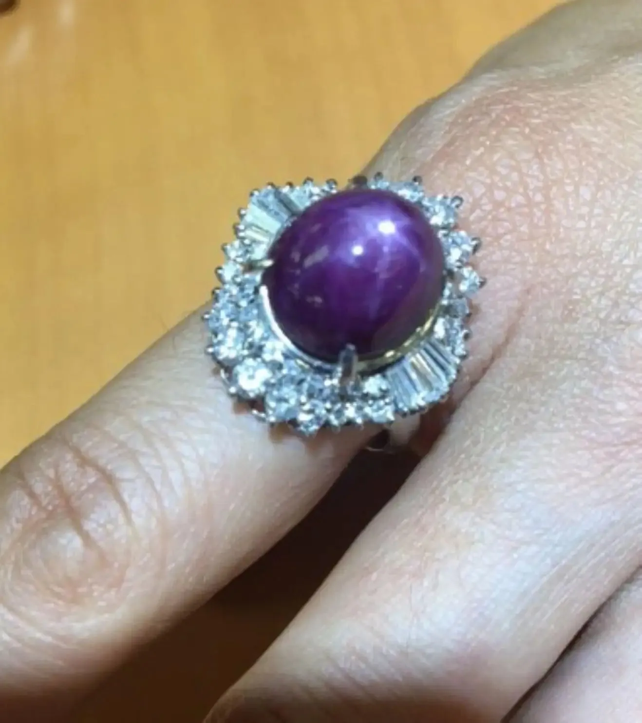 Cabochon Star Ruby Diamond Platinum 1960s Ring