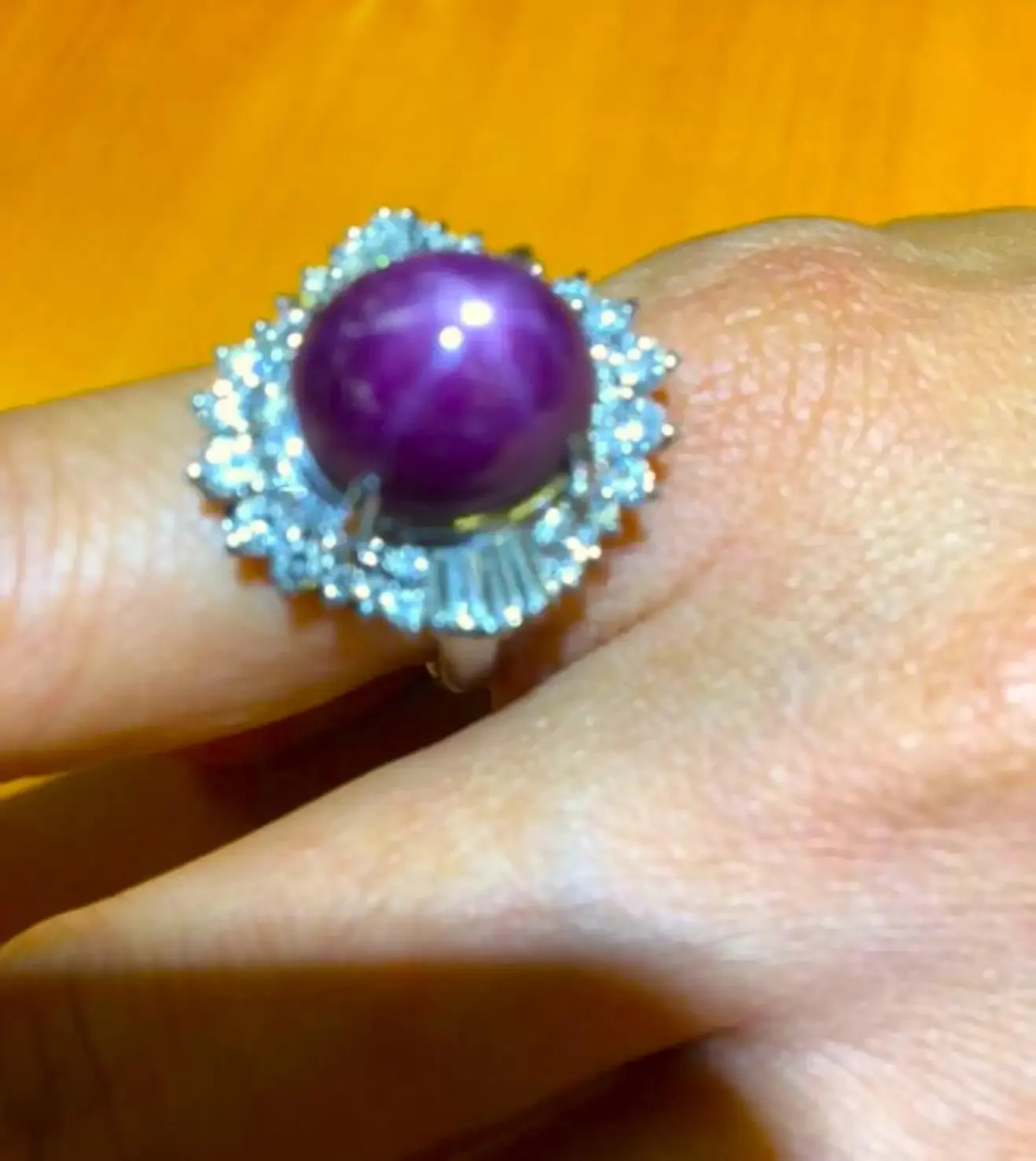 Cabochon Star Ruby Diamond Platinum 1960s Ring