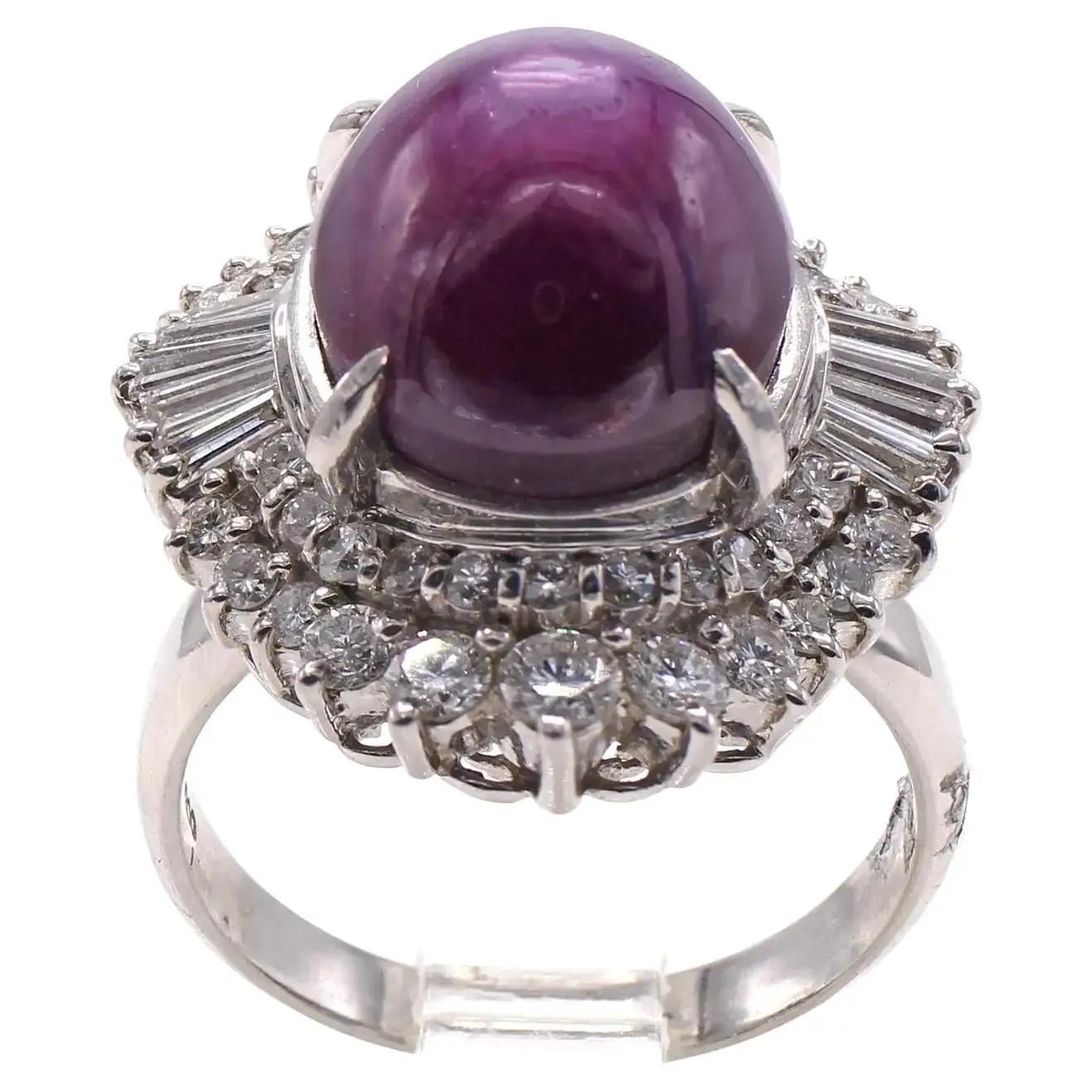 Cabochon Star Ruby Diamond Platinum 1960s Ring