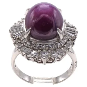 Cabochon Star Ruby Diamond Platinum 1960s Ring