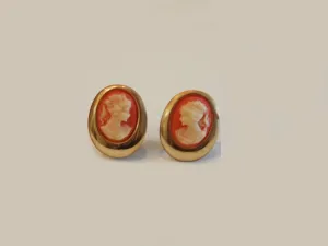Cameo Appearance Orange Vintage Clipon Earrings