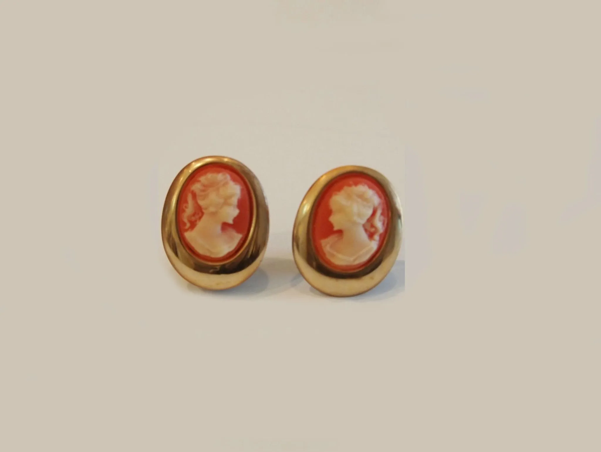 Cameo Appearance Orange Vintage Clipon Earrings