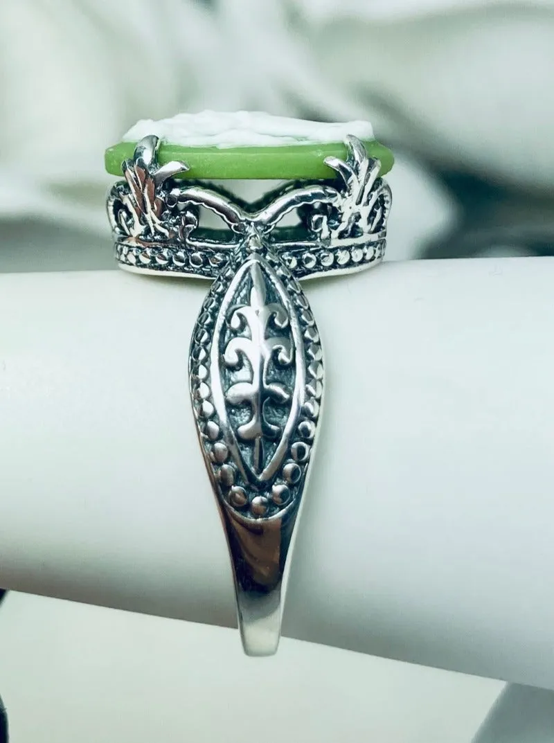 Cameo Gothic Ring, Green & White Lady Sterling Silver Ring #D133