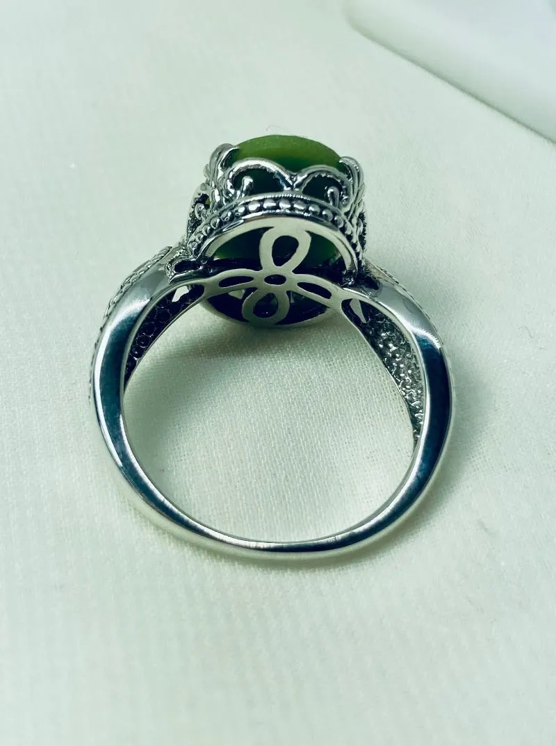 Cameo Gothic Ring, Green & White Lady Sterling Silver Ring #D133