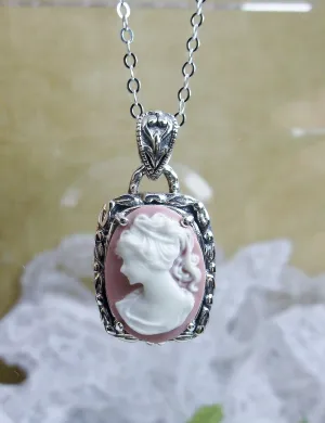 Cameo | Pink Lady, Silver Filigree Pendant, Art Nouveau Necklace #P120